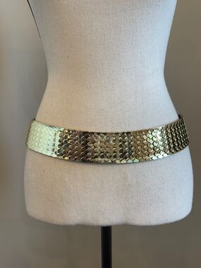 Gold Scale Wide Stretch Belt Statement Metallic Waist Cinch Hook Closure Mermaid
